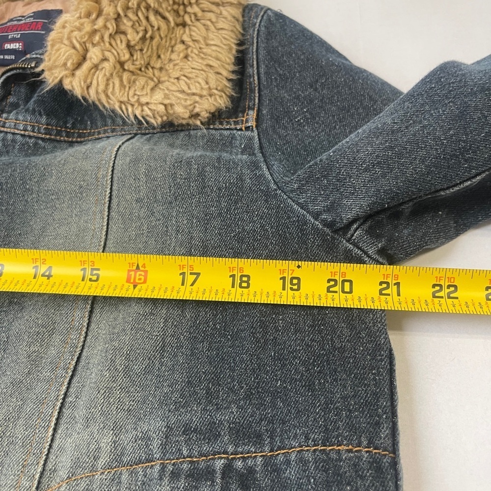 Vintage Jean Jacket Faux Fur Trim Size Large Full Zip Up Penny Lane Coat Y2K - Picture 7 of 8